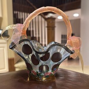 Elegant Glass Basket with Pink and Brown Accents